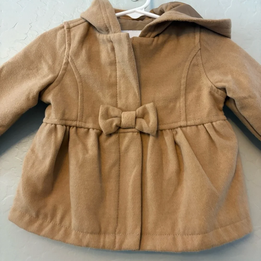 Old Navy baby girls camel brown colored pea coat with bow detail 6-12 months